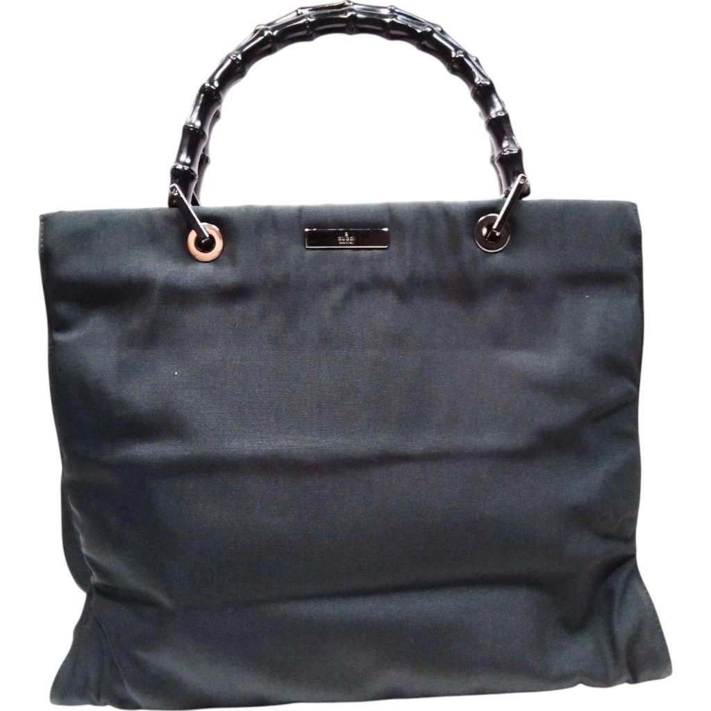 (L3) Authentic Gucci Hand Bag Bamboo Black Nylon Luxury Vintage Designer Handbag